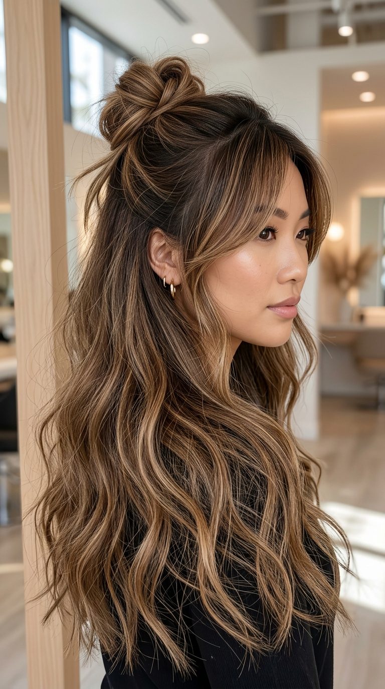 Half-Up Half-Down Style With Curtain Bangs
