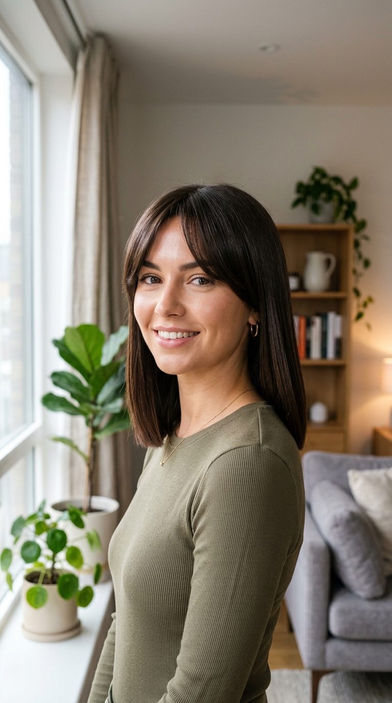 Sleek and Straight Curtain Bangs Bob